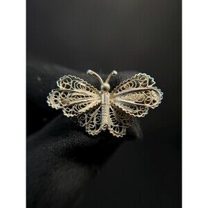 800 Silver Filigree Butterfly Brooch Vintage Delicate Openwork Pin